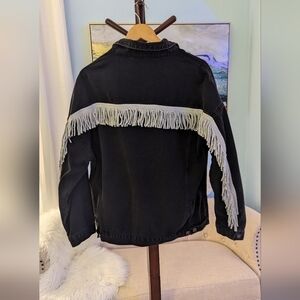 CantonWalker Fringe Faded Black Vintage Style  Jacket, Size XL